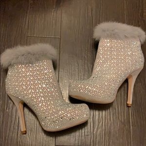 Lauren Lorraine Fur Trimmed Crystal Bootie- NEW